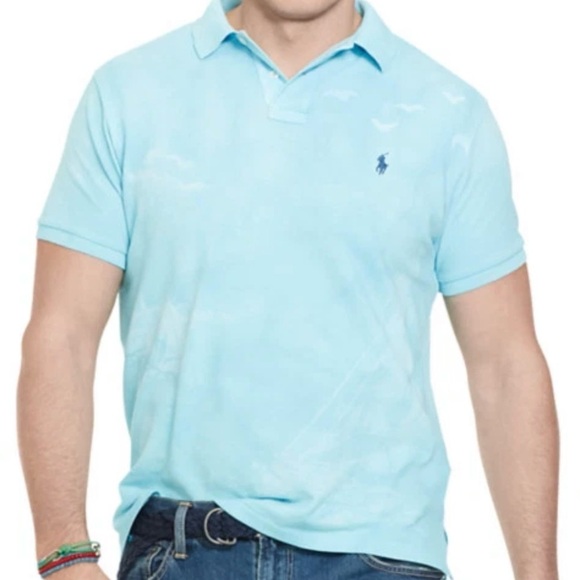 Men's Ralph Lauren Sailboat Seagull Pony Polo Shirt Size Large Printed Coastal - Picture 1 of 8